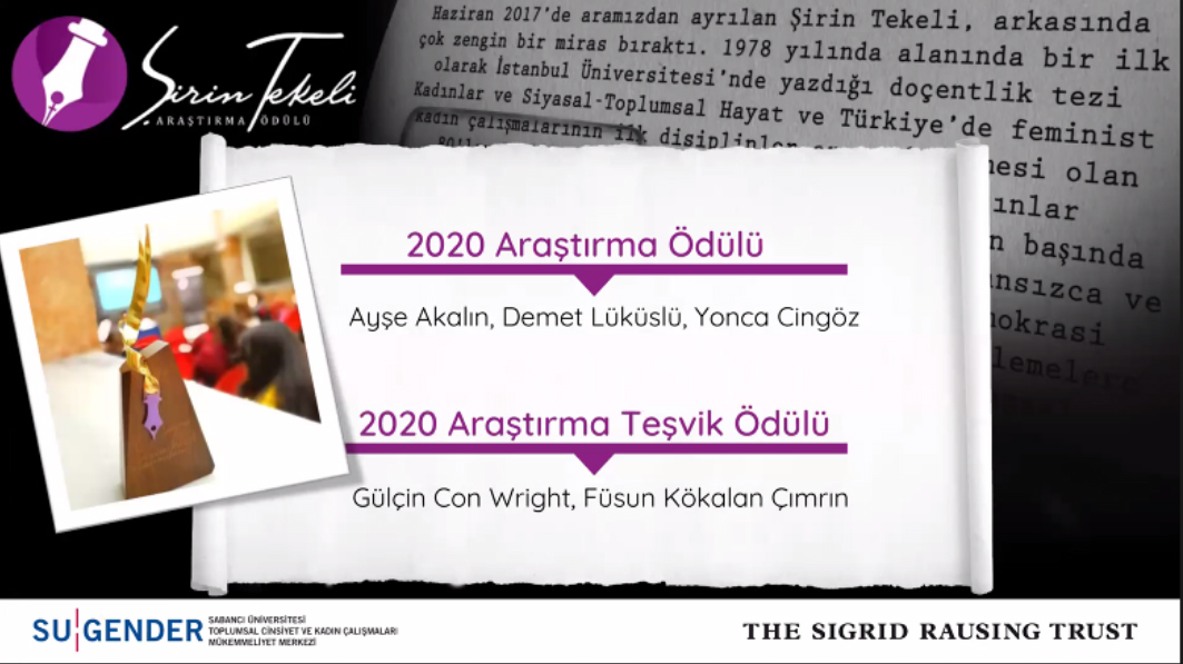 2020.12.05_Our Department Member, Dr. Gülçin Con Wright Wins Şirin Tekeli Research Incentive Award